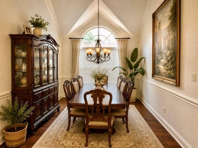 107 Appalachian Way, McKinney, TX 75071 Vaulted ceiling, arched window, wood-finish flooring, wainscoting, and crown molding