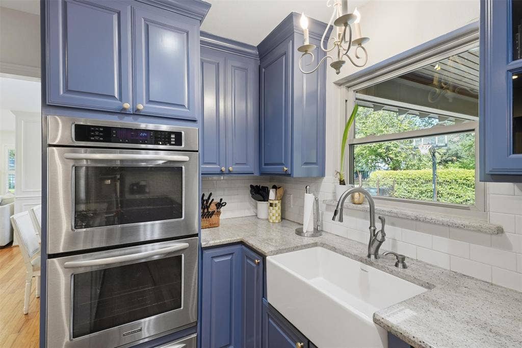 3712 Brighton Road, Fort Worth, TX 76109 Featuring farm apron sink and gooseneck faucet, and large window for natural lighting, plus double ovens!