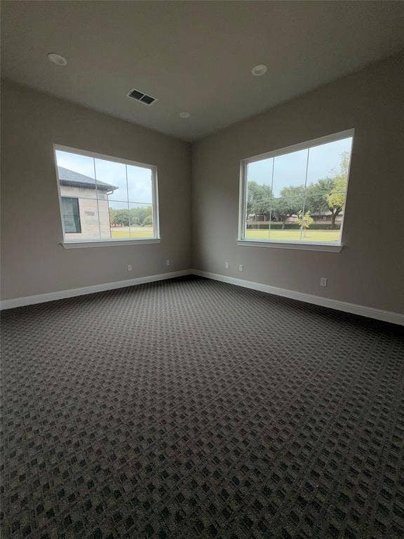 3721 S Stonebridge Drive, #704, McKinney, TX 75070 Recessed lighting, patterned carpet flooring, and two large windows with white trim