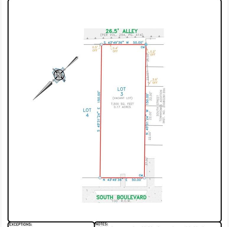 1810 South Boulevard, Dallas, TX 75215 Survey Plat. Depicting the boundaries and dimensions of Lot 3, a vacant lot, including adjacent public access and lot designations