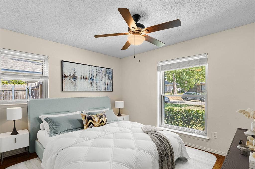 2004 Ford Street, Arlington, TX 76013 Virtually Staged Bedroom with Recessed lighting and ceiling fan with integrated light fixture