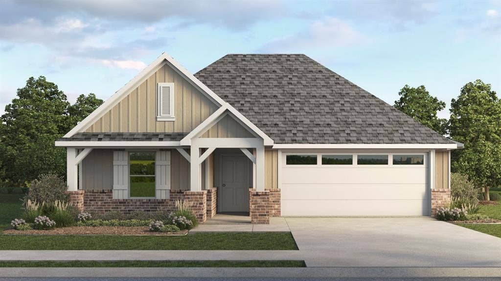 5012 Shumard Drive, Lindale, TX 75771 Craftsman-style exterior with a pitched roof, brick accents, and a covered front porch with exposed rafters