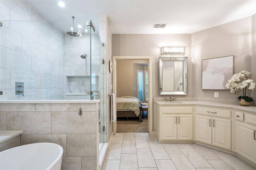 Primary Suite opens to large closet with built in powder station