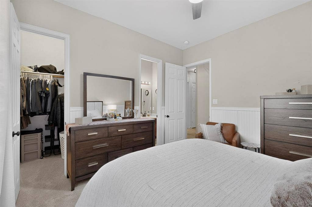 1494 Willingham Drive, Allen, TX 75013 Recessed lighting, ceiling fan, white paneled wainscoting, and carpeted flooring