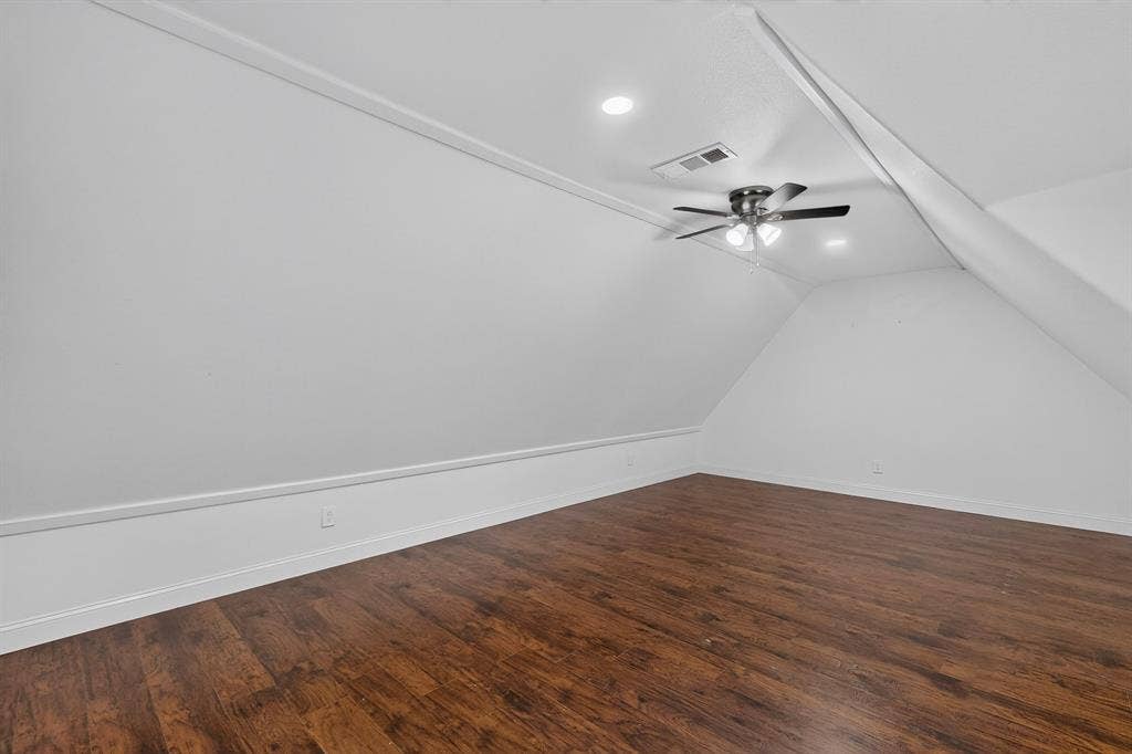 13853 Myatt Avenue, Frisco, TX 75035 Attic space featuring wood-finish flooring, a ceiling fan, and recessed lighting