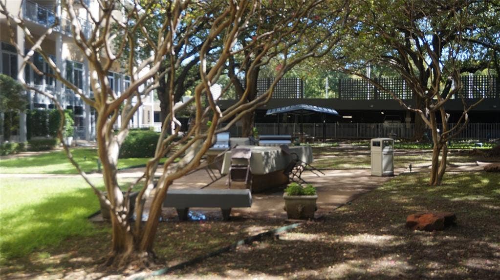 3883 Turtle Creek Boulevard, #1114, Dallas, TX 75219 Lush green space with mature trees and a paved path