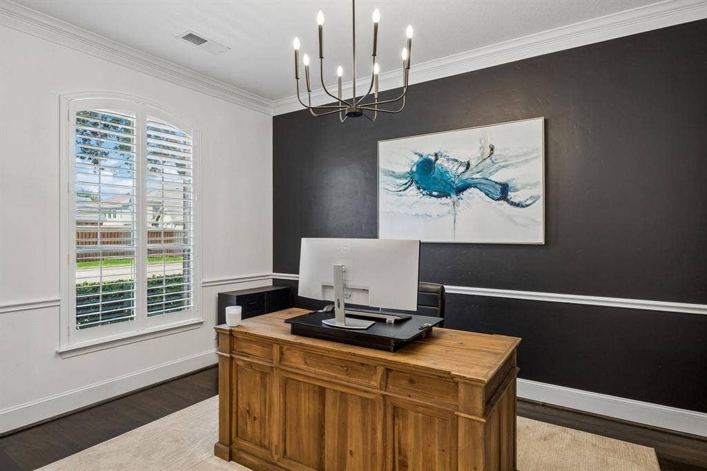 2403 Laguna Lane, Arlington, TX 76012 Current home office could also be additional living space or formal dining with modern chandelier