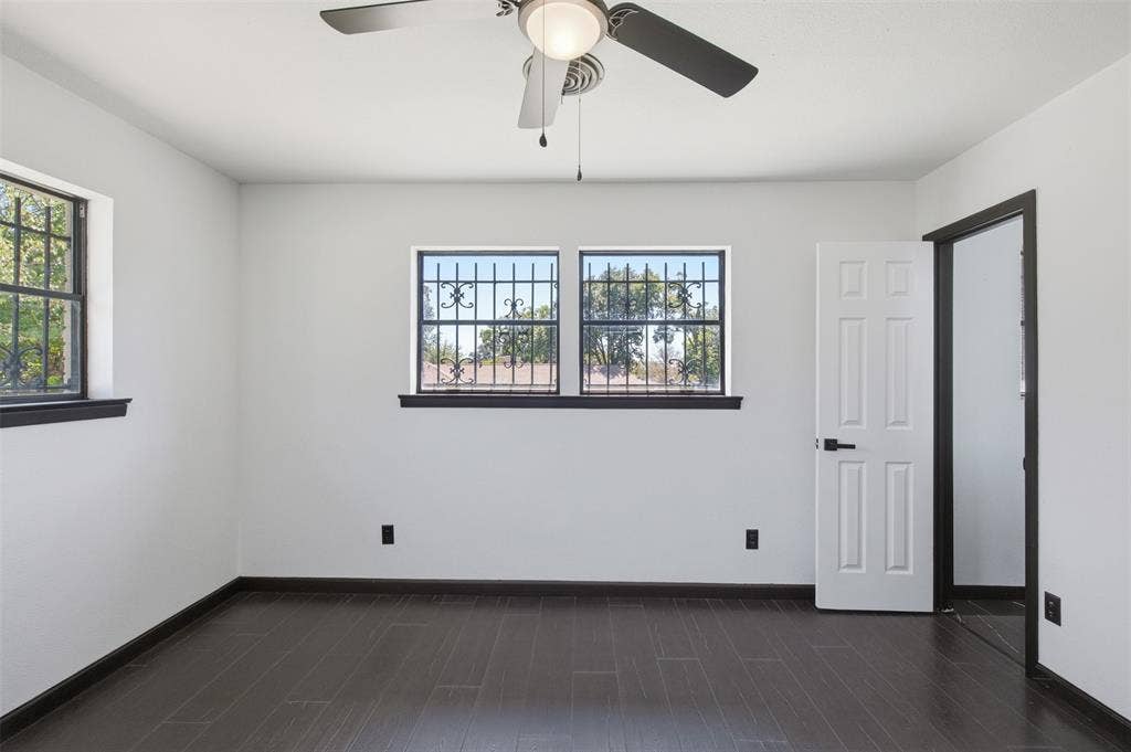 2313 Clearview Drive, Fort Worth, TX 76119 Wood-finish flooring with dark trim, recessed lighting, and a ceiling fan
