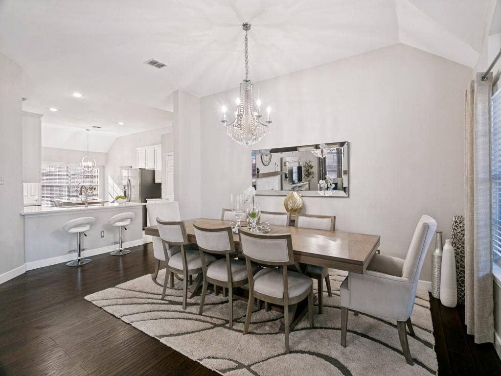 Wood-finish flooring with a vaulted ceiling