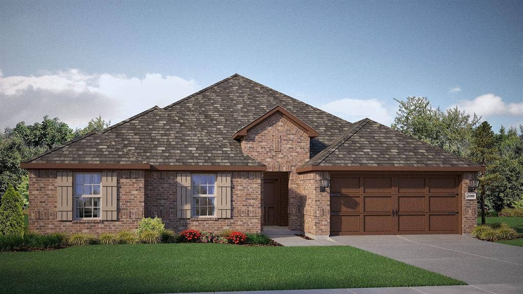 1509 SHELDON Drive, DeSoto, TX 75115 Front Elevation - D.R. Horton's Emoryfloor plan Elevation G - All Home and community information, including pricing, included features, terms, availability and amenities, are subject to change at any time without notice or obligation. All Drawings, pictures, photographs, video, square footages, floor plans, elevations, features, colors and sizes are approximate for illustration purposes only and will vary from the homes as built.