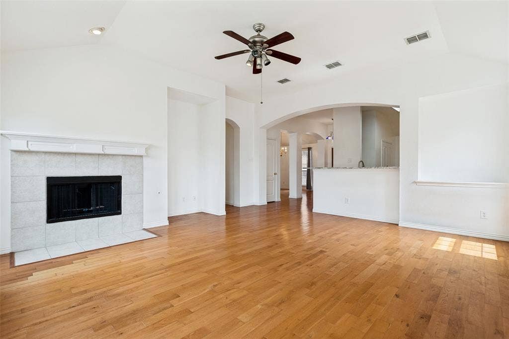 1412 Sleepy Hollow Drive, Allen, TX 75002 Vaulted ceiling with recessed lighting and ceiling fan