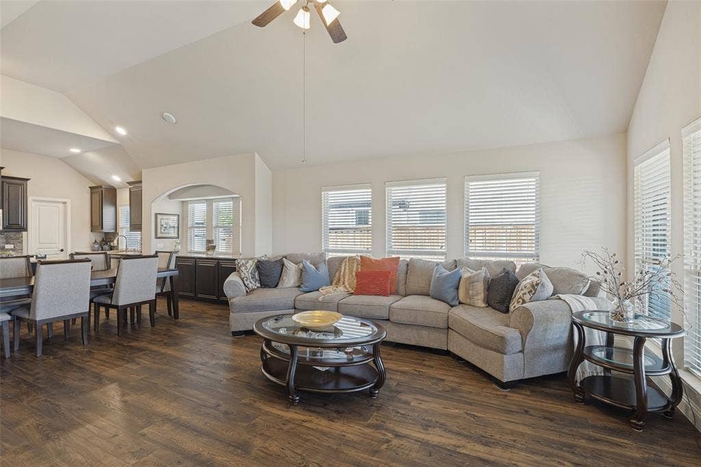 Another view of living are open to dining area.  Build-in cabinet off dining area.