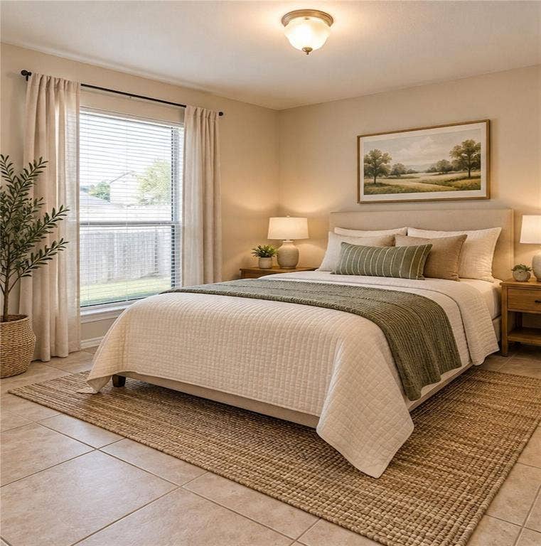 Secondary bedroom -- also spacious with easy care ceramic flooring and natural light from window.