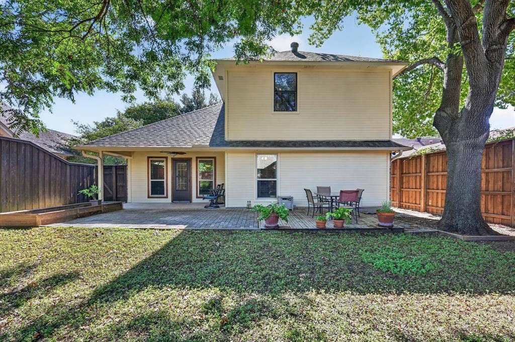 The backyard is large enough for a pool if you wanted to add one.