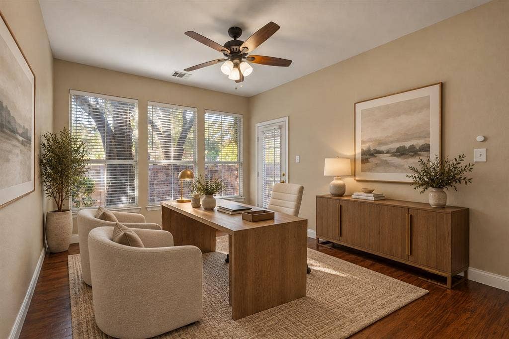 5705 Sandalwood Drive, McKinney, TX 75072 Virtually staged office with a clean, modern design that creates a bright and functional space for working from home.