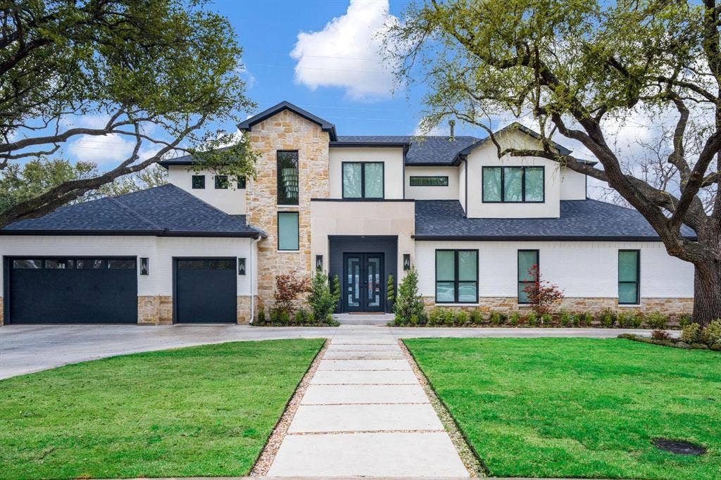 12007 Quincy Lane, Dallas, TX 75230 Stone and stucco exterior with multiple gables