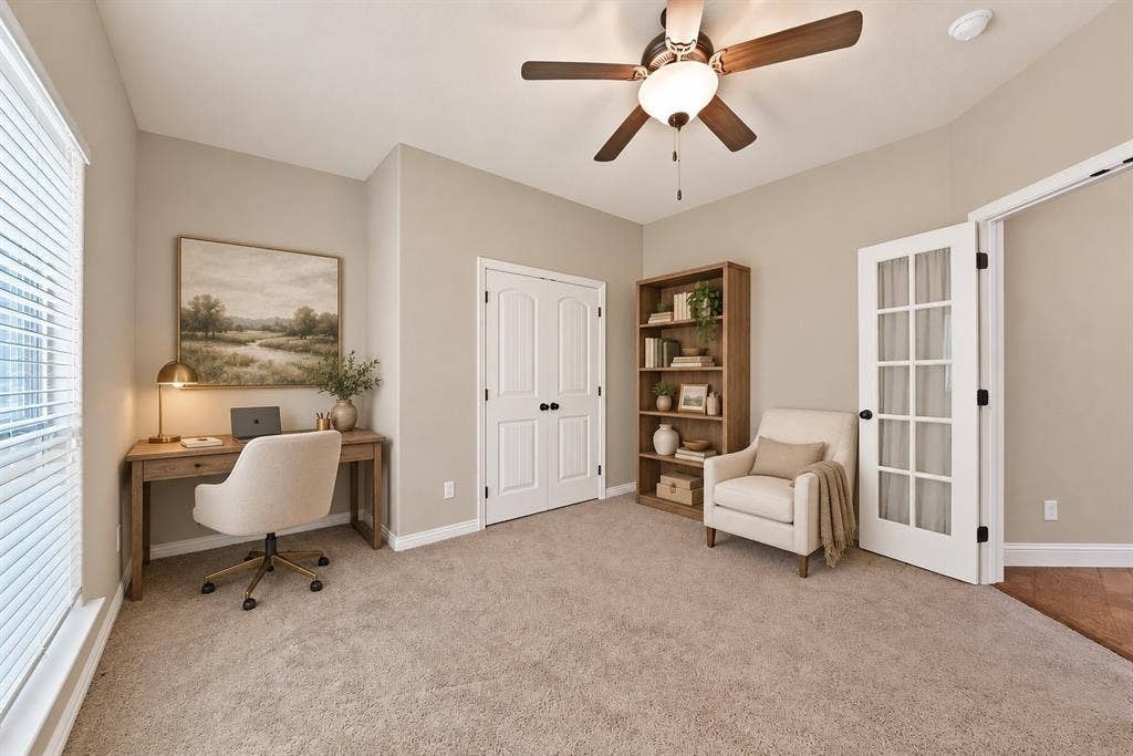 **Virtually staged fifth bedroom or office, with SW Agreeable Gray walls and white ceiling**