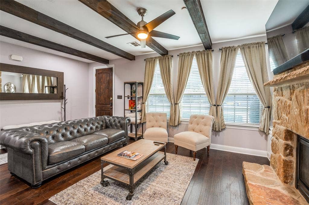 5707 Headquarters Drive, Plano, TX 75024 All Real Hardwood on First Floor with Custom Stone Fireplace