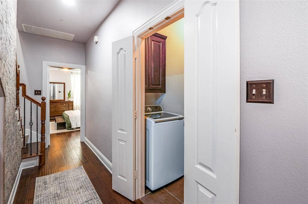 5707 Headquarters Drive, Plano, TX 75024 Staircase leading to Third Floor - Media + Full Bathroom