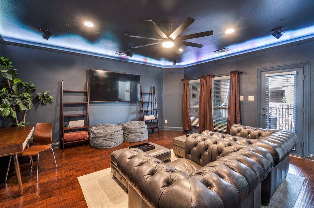 5707 Headquarters Drive, Plano, TX 75024 Third Floor Living Room - All Hardwood Flooring & Mood Lighting