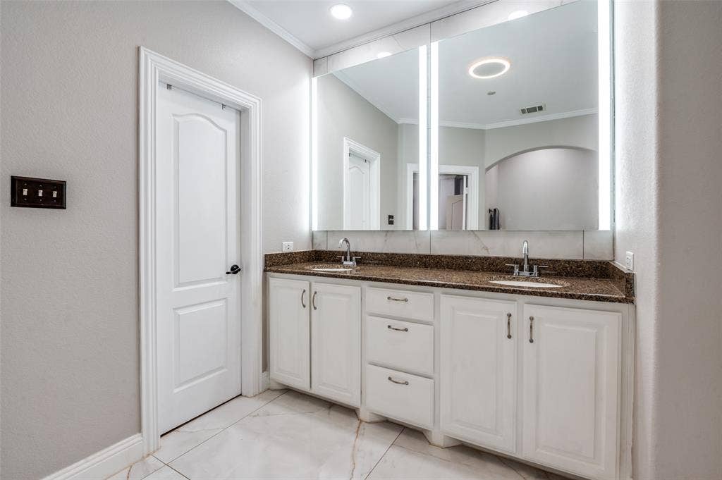 5707 Headquarters Drive, Plano, TX 75024 His and Hers Master Vanity - Italian Flooring Tile