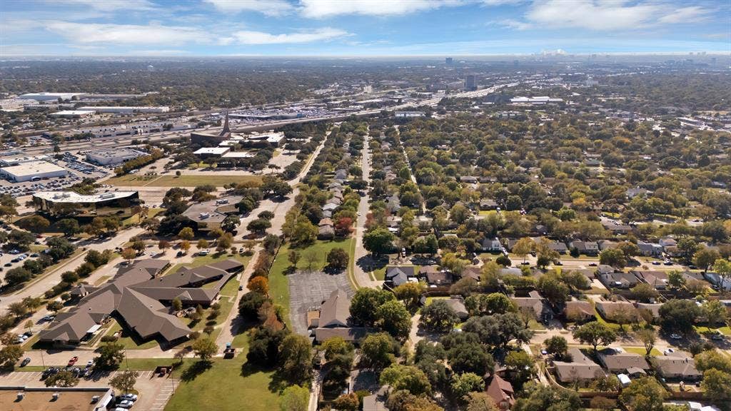 1400 Lorrie Drive, Richardson, TX 75080 Aerial overview of property's location with nearby suburban area