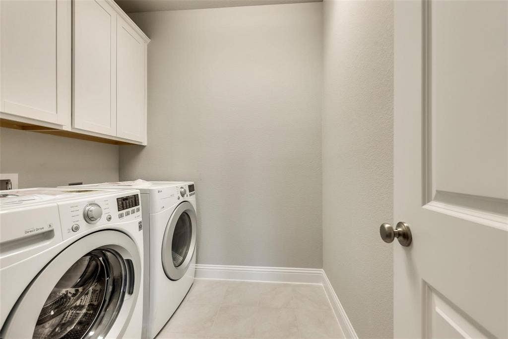 White upper cabinetry, light-toned walls, and neutral flooring