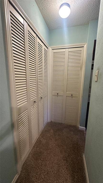 Closet area and enters into the dressing area with cabinetry and make-up table.