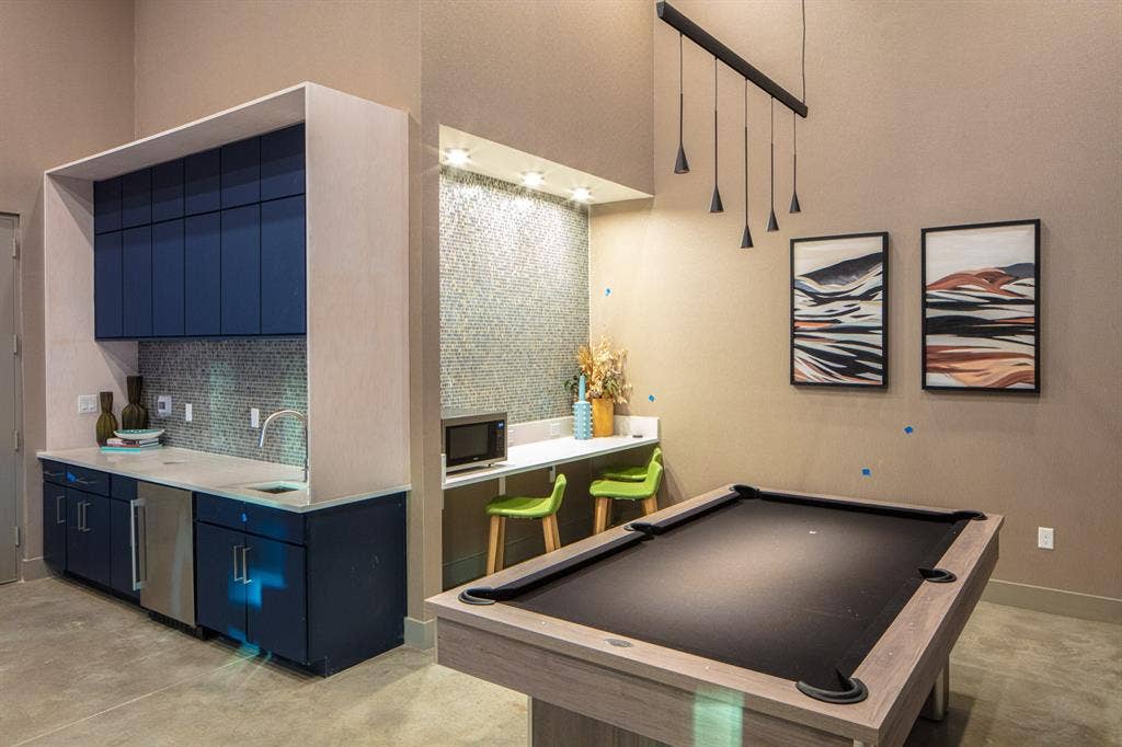 601 N Oak Street, #118, Roanoke, TX 76262 Recreation room with a towering ceiling, billiards, and sink