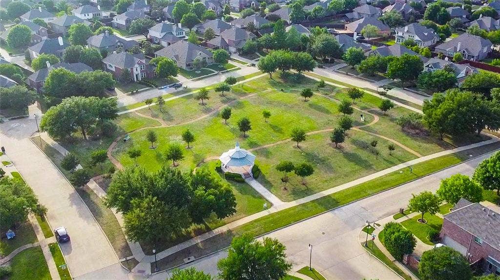 630 Candlewood Trail, Murphy, TX 75094 Central green space featuring a gazebo, walking paths, and mature trees