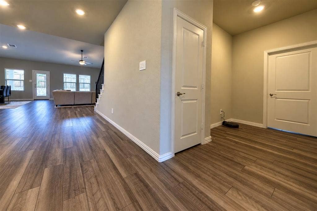 Wood-finish flooring throughout the main level