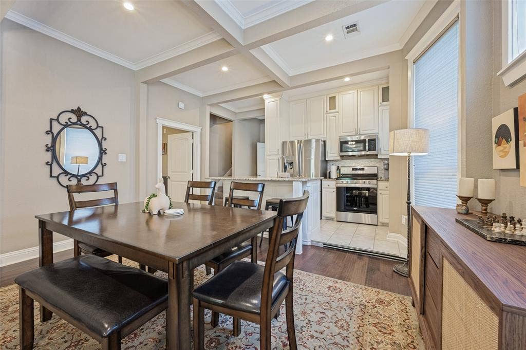 Coffered ceiling in dining area