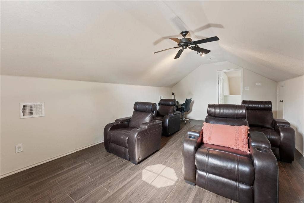 2053 Lake Trail Drive, Heartland, TX 75126 Vaulted ceiling with a ceiling fan
