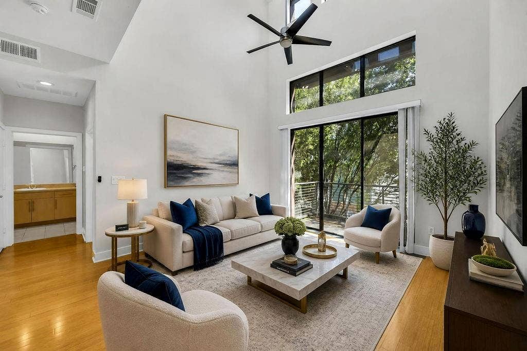 4605 Cedar Springs Road, #327, Dallas, TX 75219 Living Room with virtual staging