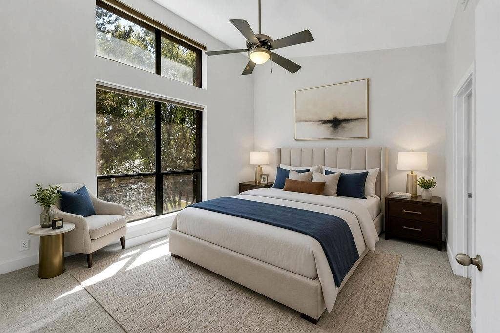 4605 Cedar Springs Road, #327, Dallas, TX 75219 Master bedroom with virtual staging.