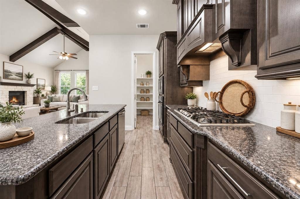 1536 Sonnet Drive, Heath, TX 75126 Kitchen with gas cooktop and large walk in pantry