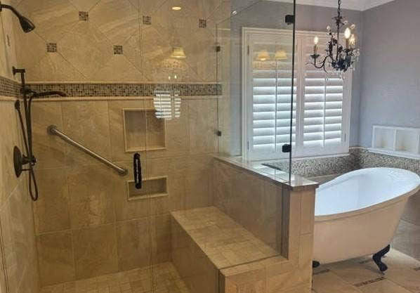 1900 Hackett Creek Drive, McKinney, TX 75072 shower and pedestal bath tub