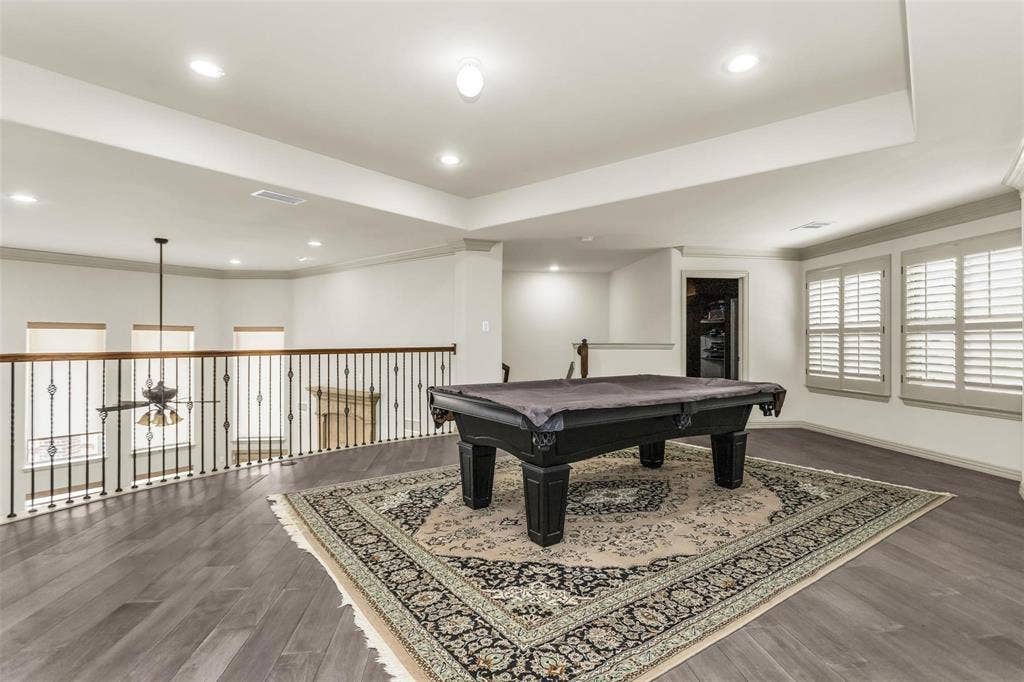 1838 Olney Drive, Allen, TX 75013 Spacious upper-level area featuring recessed lighting, wood-finish flooring, and white plantation shutters