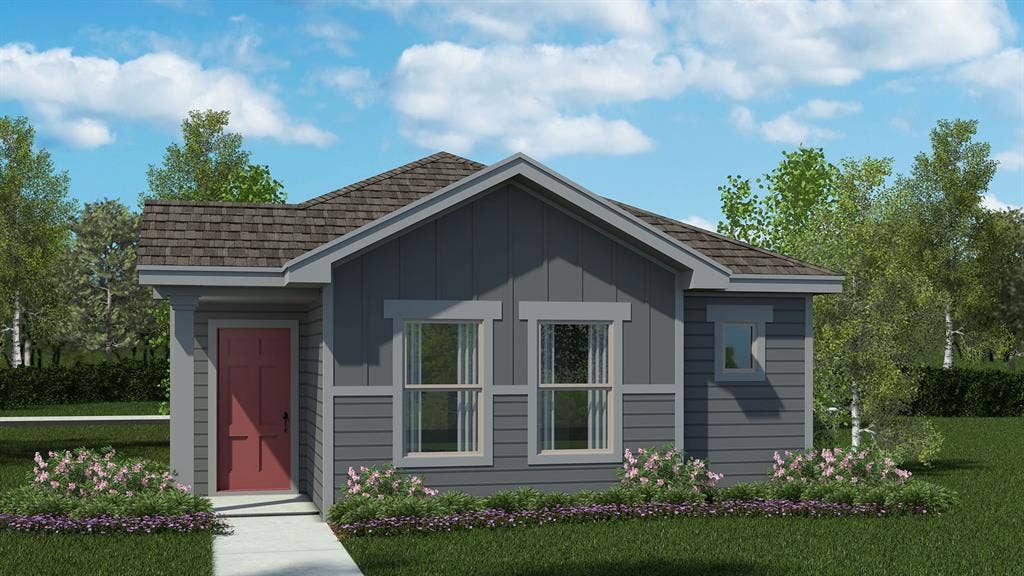 Front Elevation - D.R. Horton's Acorn floor plan Elevation A - All Home and community information, including pricing, included features, terms, availability and amenities, are subject to change at any time without notice or obligation. All Drawings, pictures, photographs, video, square footages, floor plans, elevations, features, colors and sizes are approximate for illustration purposes only and will vary from the homes as built.