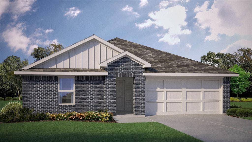 Front Elevation - D.R. Horton's Bailey floor plan Elevation A - All Home and community information, including pricing, included features, terms, availability and amenities, are subject to change at any time without notice or obligation. All Drawings, pictures, photographs, video, square footages, floor plans, elevations, features, colors and sizes are approximate for illustration purposes only and will vary from the homes as built.
