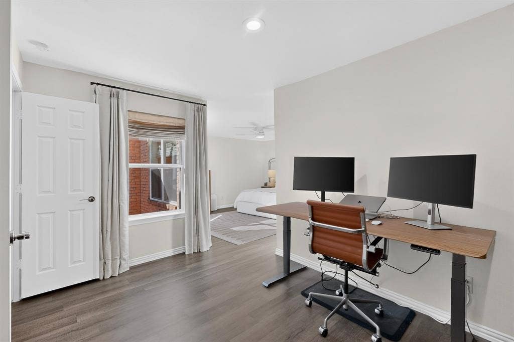17335 Remington Park Place, Dallas, TX 75252 Recessed lighting, wood-finish flooring, paneled interior doors, and a window with blinds