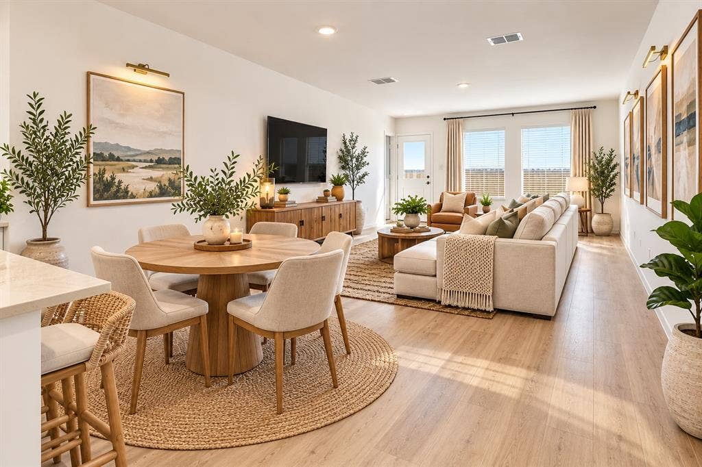 Virtually Staged Dining & Living Room Area