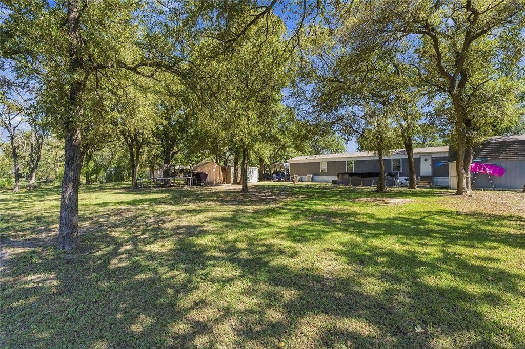 365 Beaver Lane, Waco, TX 76705 Expansive green lawn with mature trees and a detached structure