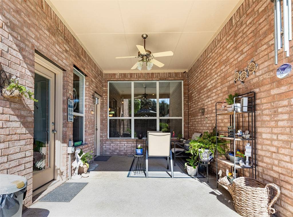 Cozy covered back patio.