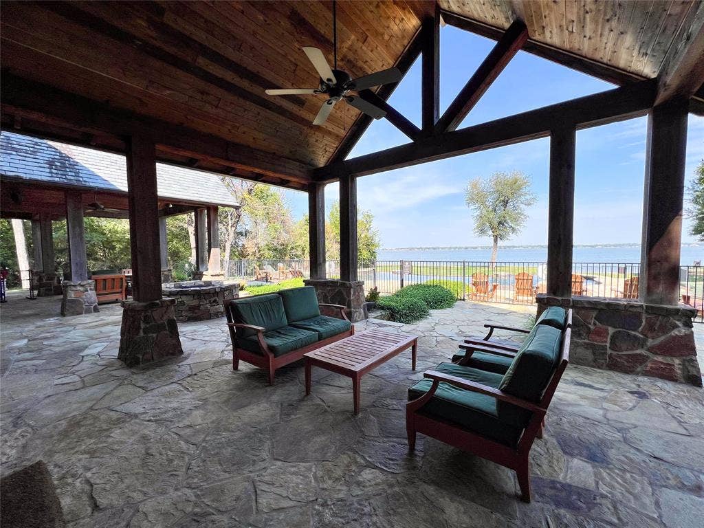 445 Sun Valley, Mabank, TX 75147 505 Ranch clubhouse covered patio with firepit overlooking the pool and lake