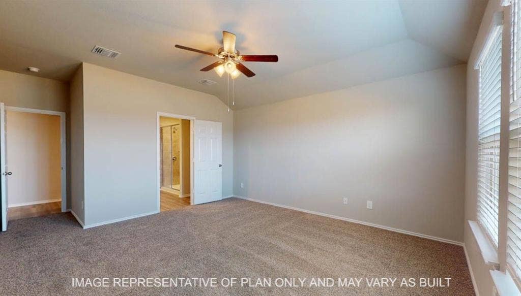 10108 Altair Drive, Waco, TX 76708 Carpeted room with vaulted ceiling and ceiling fan