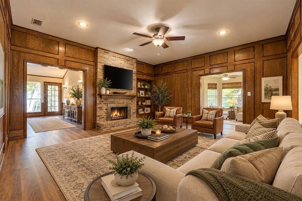 Digitally staged living room