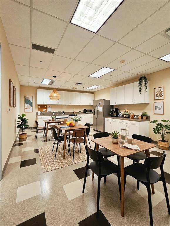 1675 Republic Parkway, #201B, Mesquite, TX 75150 Kitchenette with white cabinetry, wood-finish countertops, stainless steel refrigerator, and recessed lighting