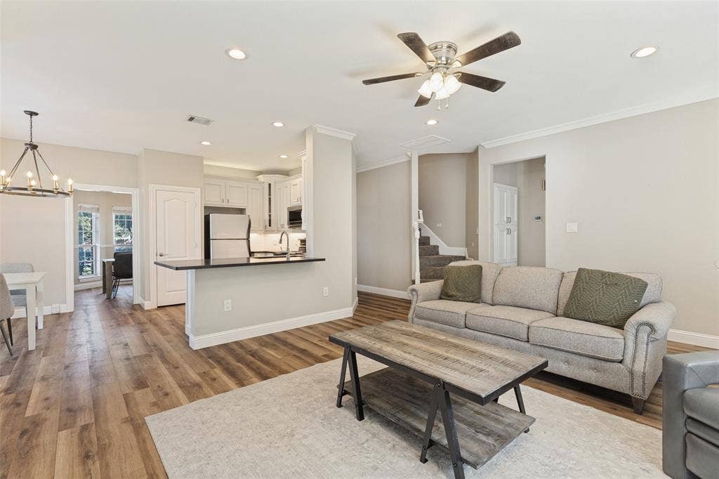 Spacious living room right off the kitchen