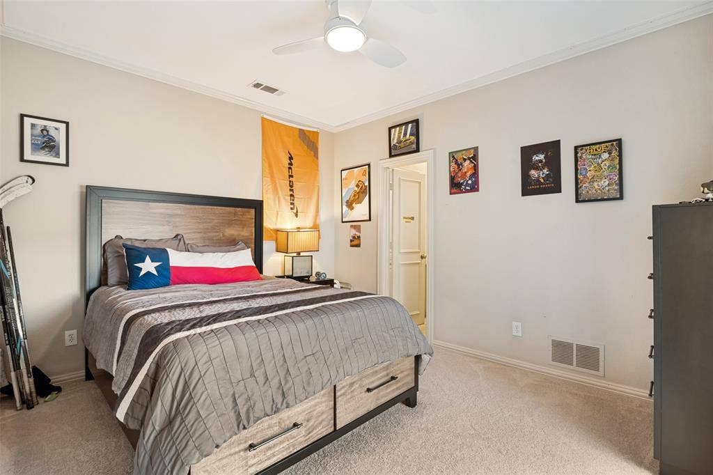 5904 Kensington Drive, Plano, TX 75093 Another view of the bedroom. There is a jack and jill bath with the second upstairs bedroom.